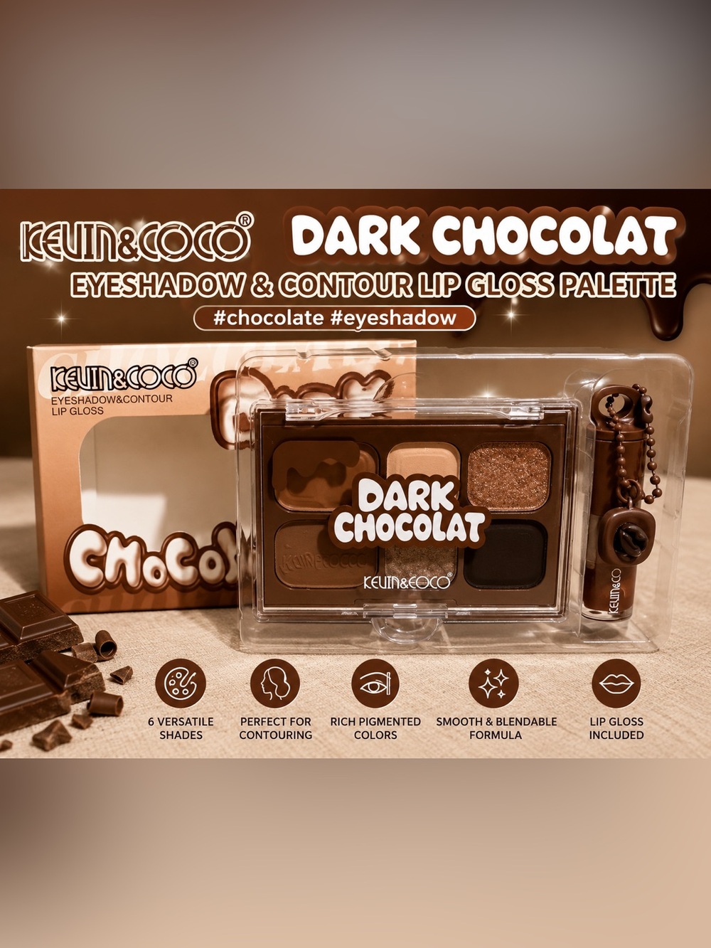 Keun & Coco Dark Chocolat Eyeshadow & Contour Palette — Brown Shades